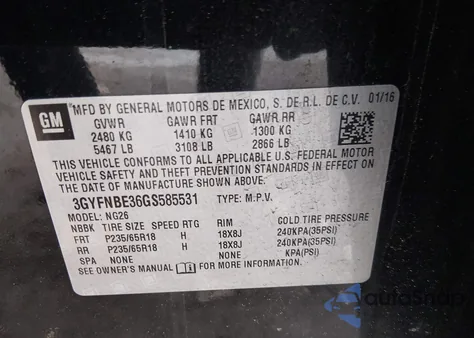 2016 Cadillac Srx Luxury Collection z USA, uszkodzony, nr VIN 3GYFNBE36GS585531